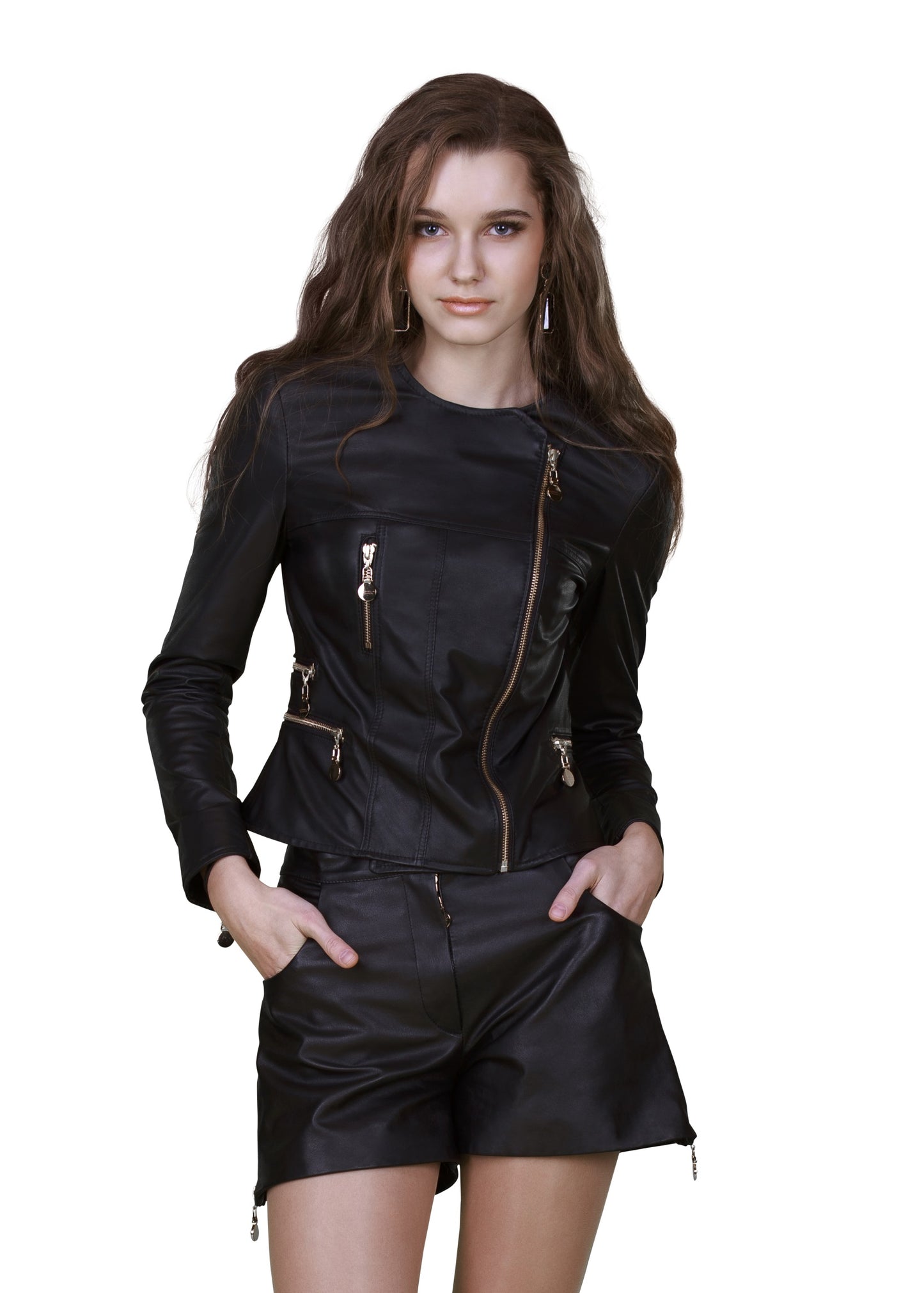 Asymmetric Zippered Reindeer Leather Jacket- -  Limited Edition