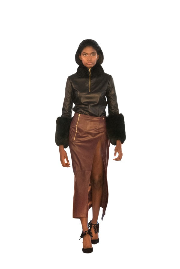 Front Split Reindeer Leather Skirt -  Limited Edition