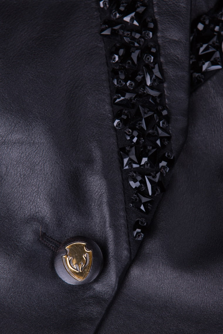 Black Rhinestones Sleeves Reindeer Leather Jacket Limited Edition
