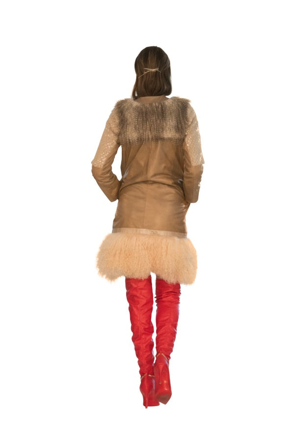 Fur Collage Reindeer Embossed Stripes Reindeer Leather Trench -  Limited Edition