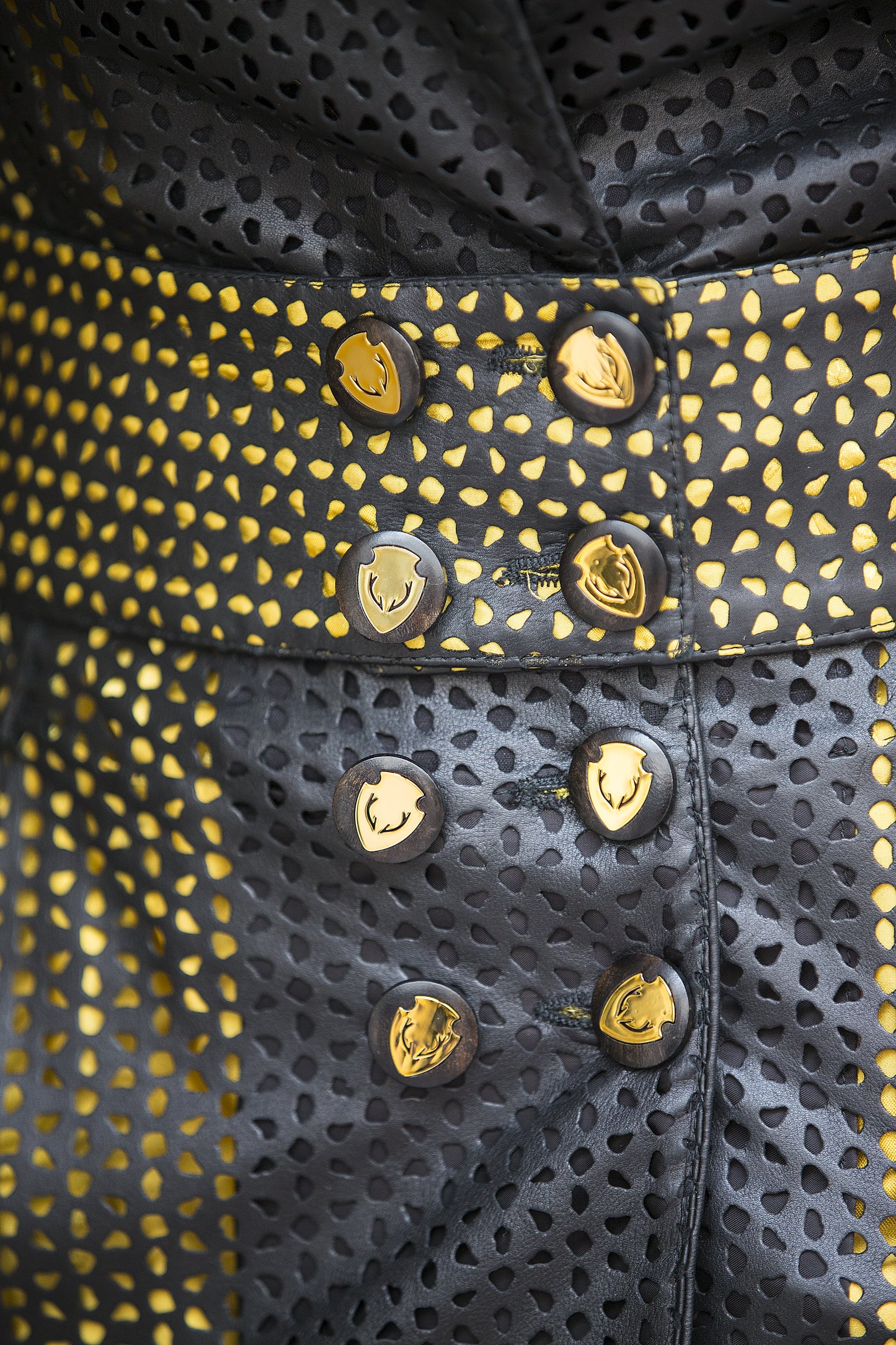 Black Perforated Reindeer Leather Trench  Limited Edition