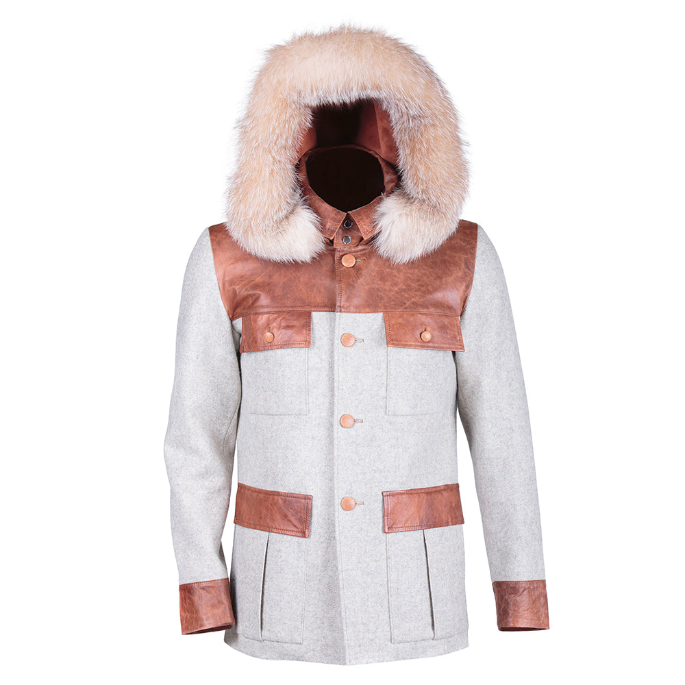 Men Wool Hooded Reindeer Leather Jacket -  Limited Edition