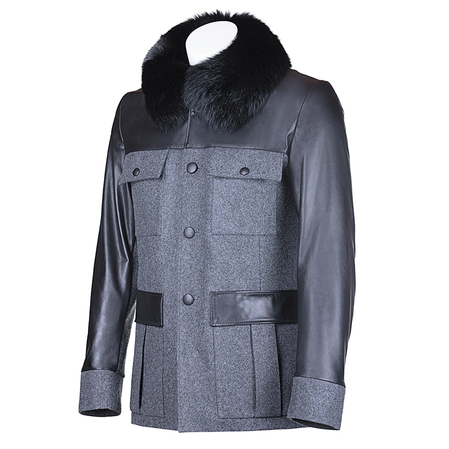 Men Wool Fox Collar Reindeer Leather Jacket -  Limited Edition