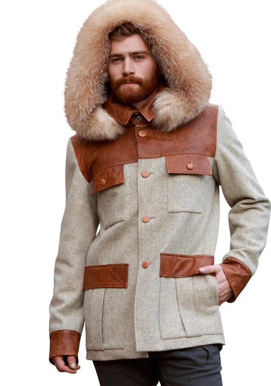 Men Wool Hooded Reindeer Leather Jacket -  Limited Edition