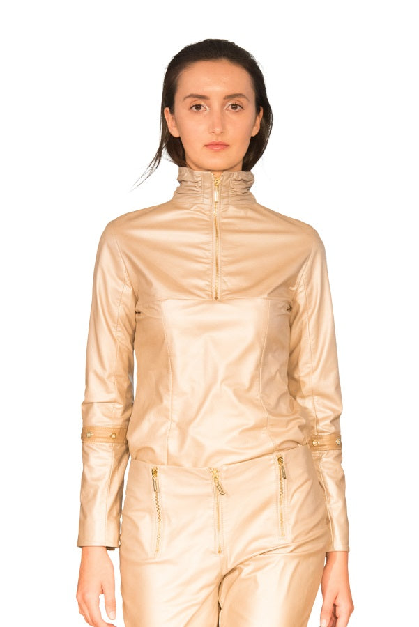 Turtle Ruched Neck Reindeer Leather Blouse- Limited Edition