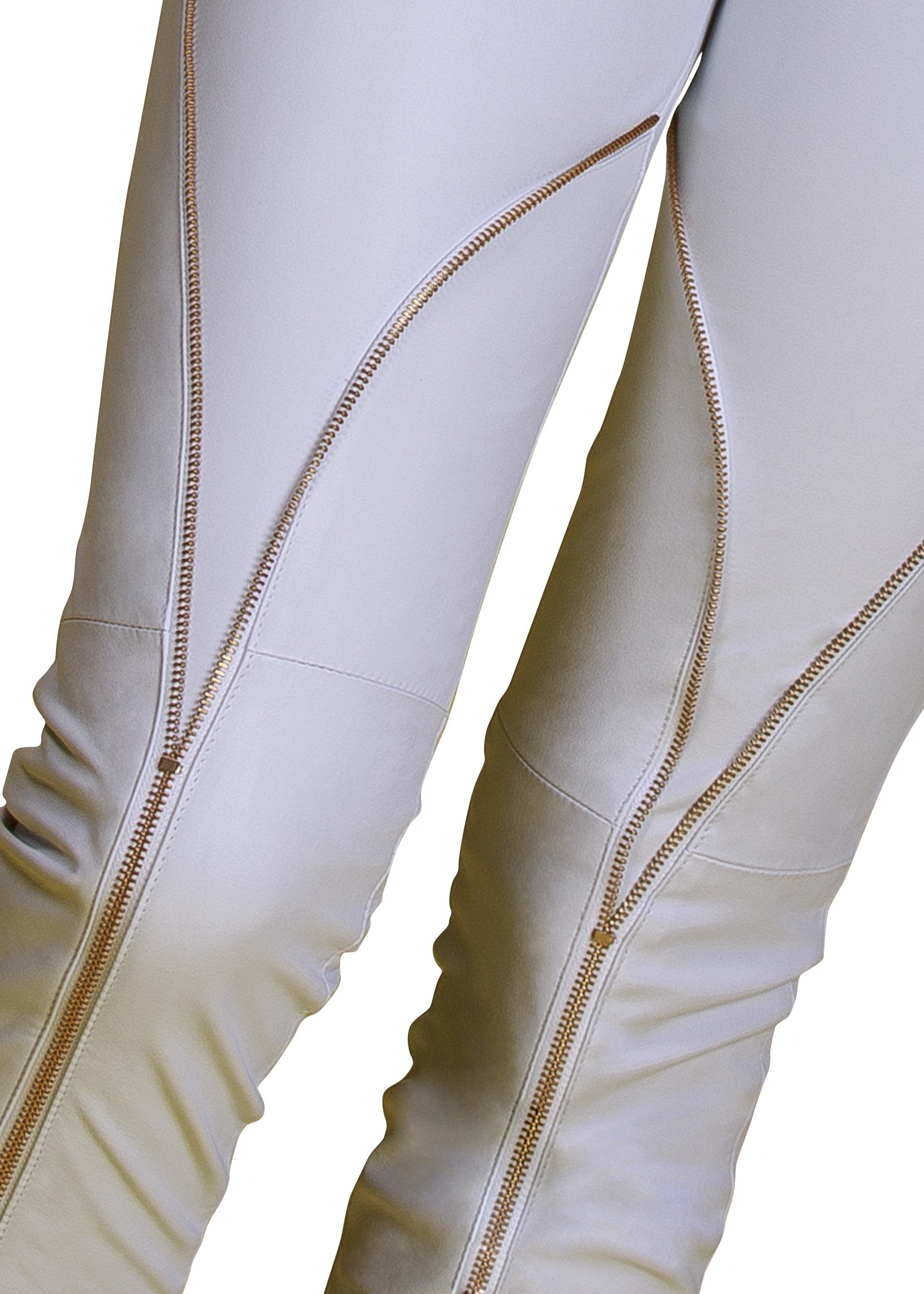 White Leather Pants with Zippers - Svanlund Design