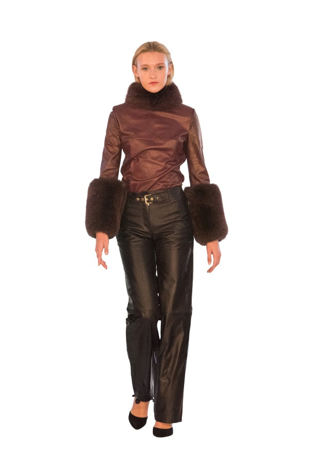 Rex Rabbit Turtle Neck Reindeer Leather Blouse- Limited Edition