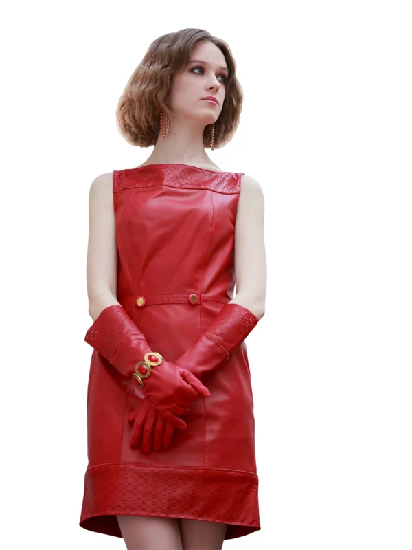 Red Perforated Reindeer Leather Gloves